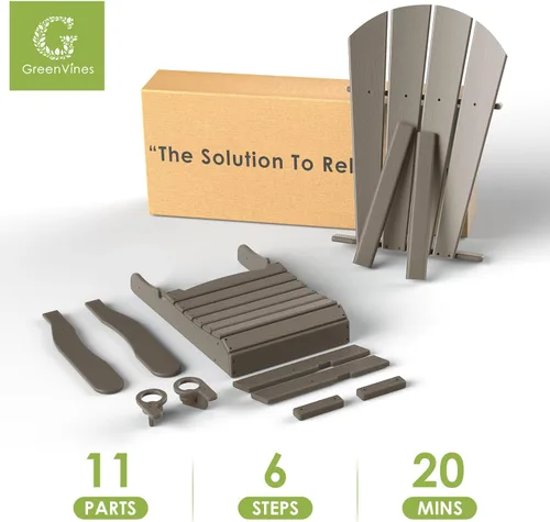 Miniatura 6 de GREENVINES Sillas Adirondack con Otomano Juego de 2 Grano de Madera Plegable Reposapiés Retráctil Plástico HDPE Silla para Hoguera Todo