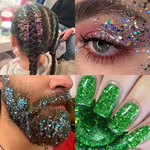 Miniatura 6 de Mezcla de purpurina gruesa y fina multicolor, 36 colores de lentejuelas gruesas y mezcla de polvo - Copos iridiscentes de purpurina cosmética