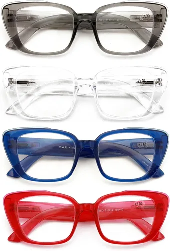 4 pares de anteojos de lectura transparentes de gran tamaño para mujer, diseño de bisagra de resorte 7024