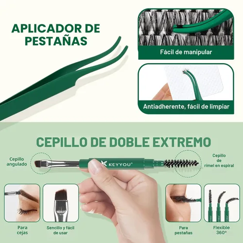 Miniatura 6 de KEYYOU Kit de extensión de pestañas para bricolaje, 300 unidades, 40D 0.07, rizo D, 9-18 MIX, kit de extensión de pestañas individuales con unión