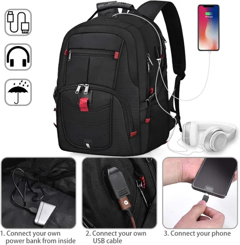 Miniatura 4 de NUBILY Mochila para laptop de 17 pulgadas, impermeable, extra grande, con aprobación TSA, antirrobo, para viajes, negocios universitarios, mochilas