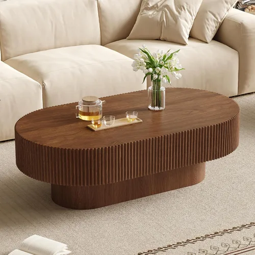 Miniatura 13 de Merax Mesa de centro redonda moderna con base resistente, mesas centrales de madera para sala de estar, sala de recepción, fácil de montar