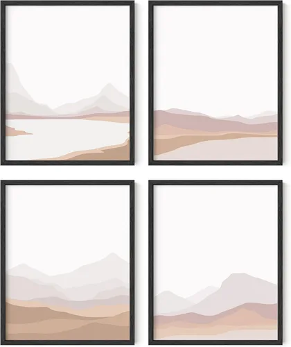 Miniatura 8 de HAUS AND HUES Arte de pared de montaña – Juego de 4 decoración de paisaje moderno de mediados de siglo, naturaleza y arte moderno Marco beige de 8