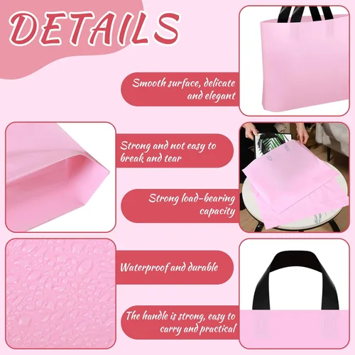 Miniatura 5 de Geyee Paquete de 100 bolsas de compras de plástico rosa de 8 x 7 pulgadas para pequeñas empresas, mercancía de boutique, bolsas de compras