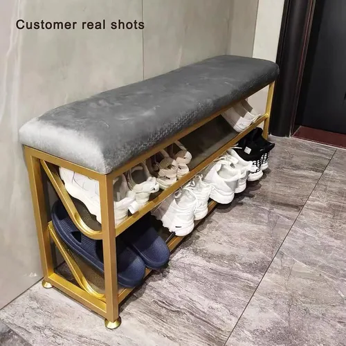 Miniatura 6 de Banco otomano de almacenamiento para pies en el extremo de la cama, banco de zapatos de entrada con cojín cómodo, ③ - Estante organizador de zapatos