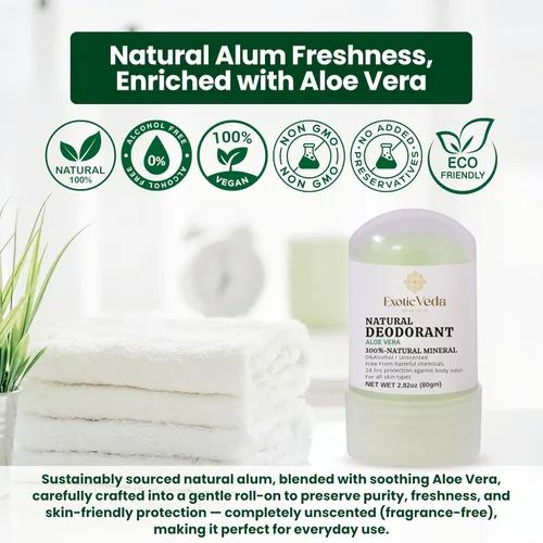 Miniatura 6 de Aloe Vera Alum - Desodorante enrollable para axilas, natural, calmante e hidratante, sin alcohol, sin aluminio, sin fragancia, suave para pieles