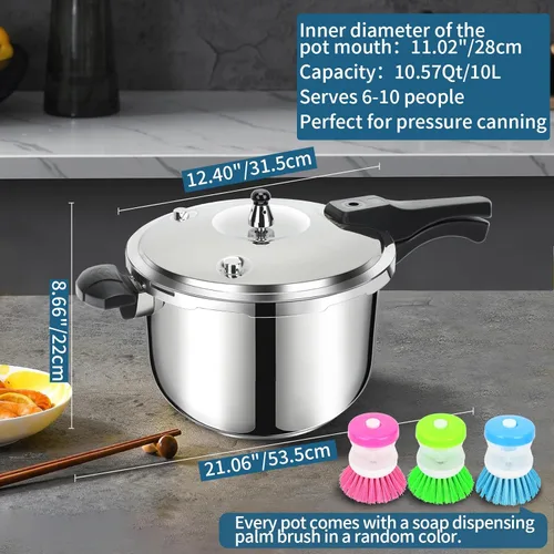 Miniatura 4 de Olla a presión de acero inoxidable de 10 cuartos, olla a presión para estufa de inducción con dispositivos de seguridad con indicador de presión