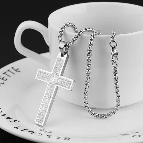 Miniatura 5 de HZMAN Stainless Steel Mens Womens Cross Necklace Lords Prayer Pendant 4 Colors Available