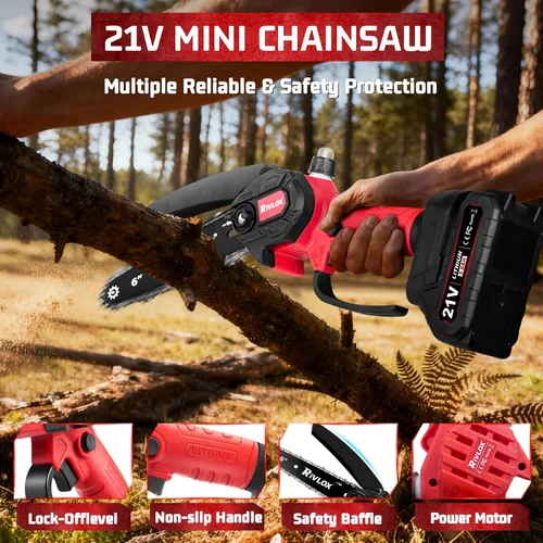 Miniatura 3 de Mini motosierra, motosierra eléctrica inalámbrica de 6 y 4 pulgadas, funciona con pilas, sierra de mano portátil con una sola mano para recortar Rojo