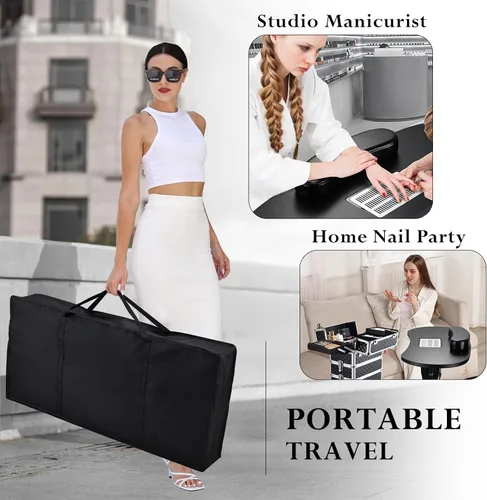 Miniatura 5 de Faquenc Mesa de manicura plegable para uñas con colector de polvo + estuche de maquillaje 4 en 1 rodante para estilistas móviles, artistas, salón