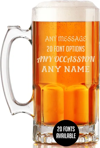 Miniatura 16 de Taza de cerveza de vidrio con monograma grabado personalizado, 34 onzas, Día del Padre, monograma, nombre personalizado, regalos de cerveza Claro