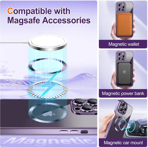 Miniatura 5 de Hython Funda para iPhone 13 Pro Max con purpurina, fundas magnéticas transparentes para teléfono con protector de lente de cámara