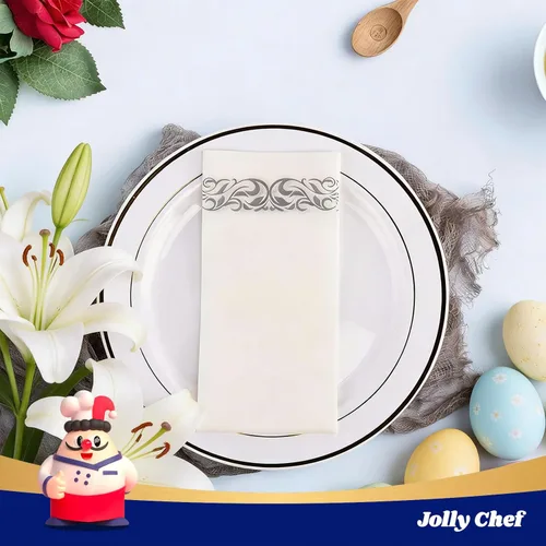 Miniatura 3 de JOLLY CHEF 100 toallas de mano desechables, suaves y absorbentes, servilletas para cena con sensación de lino, elegantes toallas de papel Plateado