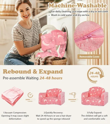 Miniatura 8 de Sofá para niños, sofá suave 2 en 1 plegable con manta y almohada de nube, que brilla en la oscuridad, sofá convertible, regalos para niños y niñas