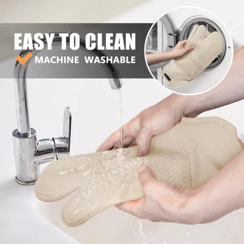 Miniatura 6 de Rorecay Juego de 6 manoplas de horno y soportes para ollas, guantes de silicona extra largos para cocina, resistentes al calor, 500 grados, Milkshake