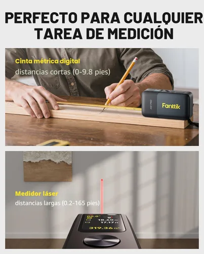 Miniatura 8 de Fanttik Cinta métrica láser digital A10 Pro 2 en 1 con pantalla a color HD IPS, herramienta de medición láser recargable de 165 pies y cinta métrica
