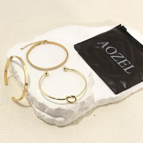 Miniatura 6 de AOZEL 14K Gold Plated Bangle Cuff Bracelets Set for Women Trendy Gold Bracelet Stack for Women Gold Bracelet Set Jewelry Gifts for Her
