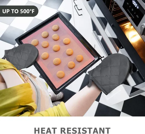 Miniatura 6 de 1 par de guantes cortos para horno, guantes de silicona para horno de cocina, resistentes al calor, 500 ℉, mini guantes para horno con superficies