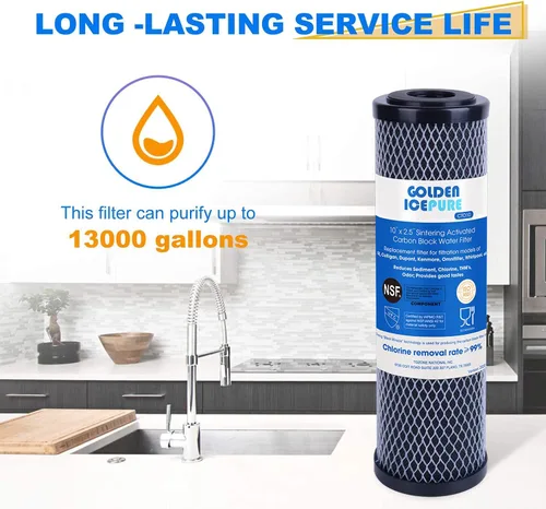 Miniatura 5 de GOLDEN ICEPURE Filtro de agua de sedimentos de carbono CTO para toda la casa de 1 micrón, 2.5 x 10 pulgadas, compatible con Dupont WFPFC8002