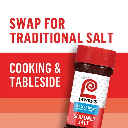 Miniatura 11 de Lawry's Sal sazonada, 25% menos de sodio, sin MSG añadido, certificado Kosher, básico, versátil, condimento multiusos para agitar en carne de res