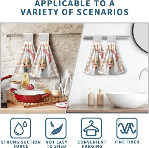 Miniatura 5 de Toallas de cocina de Papá Noel de Navidad, toallas de mano rosas con lazo para colgar, copos de nieve de invierno, toallas de baño suaves