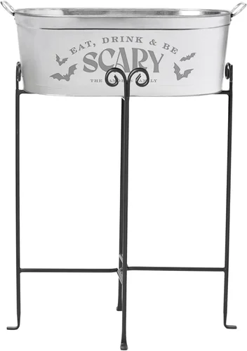 Let's Make Memories Bañera de bebidas personalizada – Fiesta de Halloween – Decoraciones de Halloween – Bañera de metal galvanizado – Con soporte –