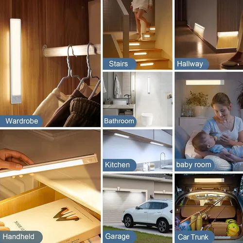 Miniatura 7 de VZZNN Paquete de 6 luces con sensor de movimiento para debajo del gabinete, 63 LED recargables para debajo del gabinete, luz inalámbrica, luz