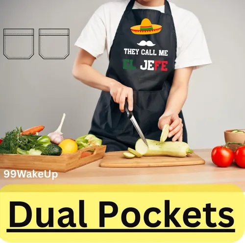 Miniatura 5 de They Call Me El Jefe - Delantal de cocina estilo mexicano, negro, talla única para todos los hombres y mujeres