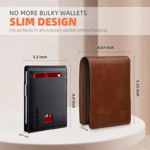 Miniatura 52 de RUNBOX - Carteras delgadas para hombre, cartera de piel con pinza para el dinero, cartera de bolsillo frontal con bloqueo RFID, tarjetero