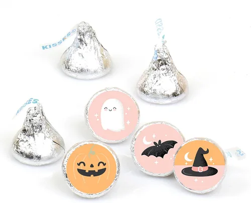 Big Dot of Happiness Pastel Halloween – Fiesta de Calabazas Rosadas Redondo Caramelos Adhesivos Favores – Etiquetas para Caramelos de Chocolate (1