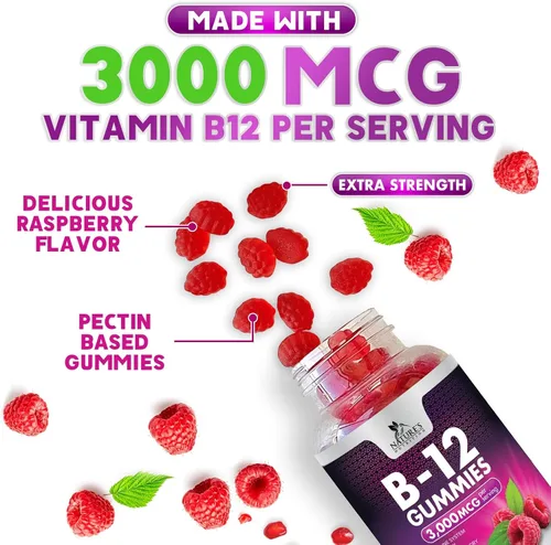 Miniatura 6 de Gomitas energéticas de vitamina B12, 3000 mcg por porción extra fuerte B 12 gomita para metabolismo, apoyo inmunológico, suplementos dietéticos