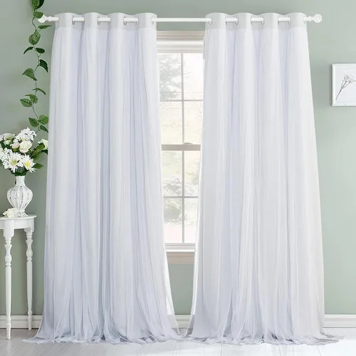 Miniatura 14 de PONY DANCE Cortinas de Doble Capa - Cortinas Opacas de 63 Pulgadas de Largo, Diseño con Ojales en la Parte Superior, Paneles Transparentes Blancos