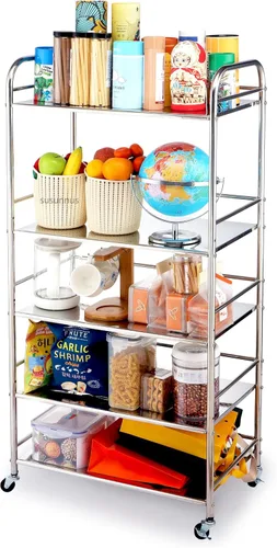 Miniatura 7 de susunnus Carrito de acero inoxidable con ruedas de 3 niveles, carrito de cocina de acero inoxidable, carrito de utilidad, carrito de metal