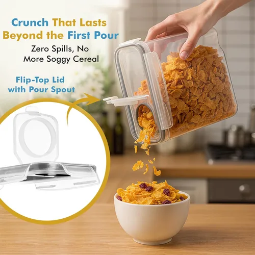Miniatura 9 de Shazo Paquete de 2 recipientes pequeños herméticos para cereales con tapas, perfecto para ahorrar espacio, sin BPA, organización de despensa