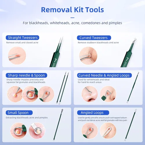 Miniatura 3 de Kit de herramientas para reventar espinillas, kit de 7 piezas de extractor de espinillas con caja para eliminar rápida y fácilmente espinillas