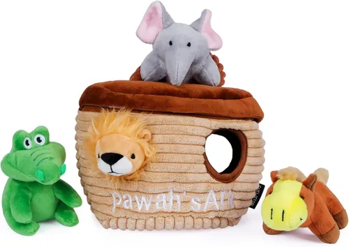 CHEWFFON Noah's Ark Hide and Seek Burrow - Juguete interactivo de peluche chirriante, paquete de 5 actividades de enriquecimiento para estimulación