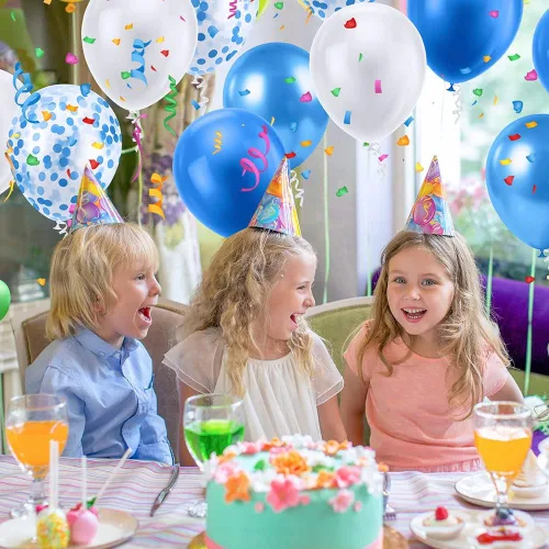 Miniatura 8 de Ainiv 15 globos de fiesta gruesos azules con cinta y confeti, globos metálicos de látex para baby showers, bodas, graduaciones y cumpleaños