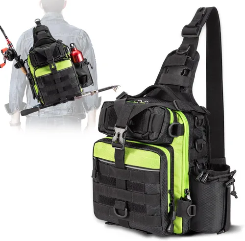 Miniatura 8 de Blisswill - Bolsa de almacenamiento para equipo de pesca al aire libre - Mochila de pesca grande resistente al agua I: camuflaje bosque