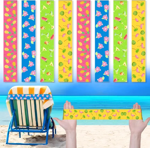 Miniatura 16 de Boao 8 Piezas Bandas de Toalla Grandes para Sillas de Playa 15.75" x 1.97" Bandas de Toalla para Sillas de Crucero Clips Elásticos a Prueba
