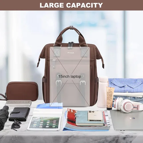 Miniatura 3 de LOVEVOOK - Mochila para laptop, para viaje de trabajo, bolso de enfermera, profesor, médico, viajero, para computadora de negocios, mochila Marrón