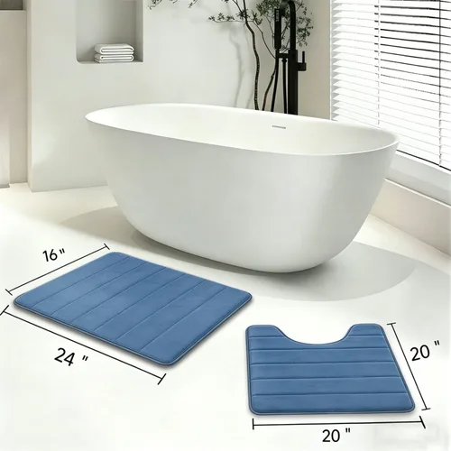 Miniatura 2 de Juego de 2 alfombras de baño de espuma viscoelástica, súper suaves, absorbentes, de secado rápido, alfombras de baño de espuma viscoelástica