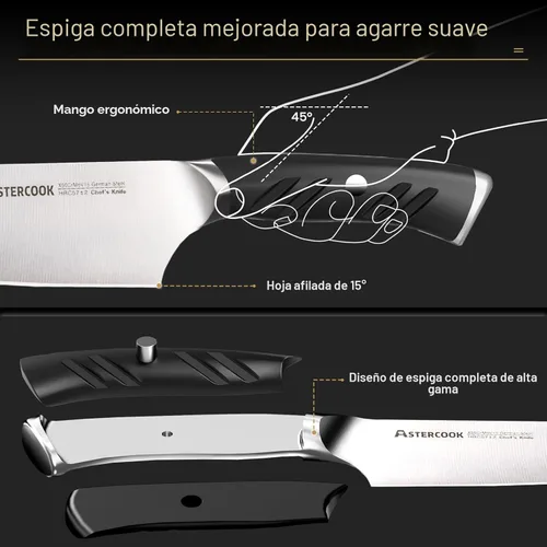 Miniatura 3 de Astercook Juego de cuchillos de cocina con bloque y afilador doble, 15 cuchillos de acero inoxidable alemán de hoja afilada, aptos para Premium