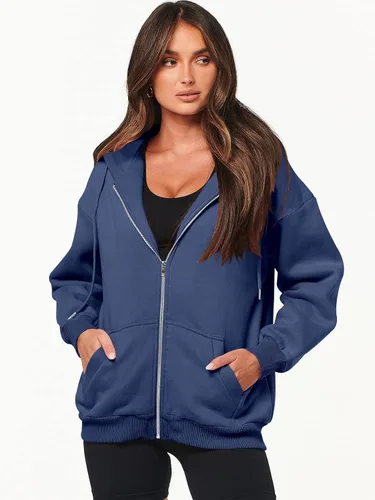 Miniatura 7 de ANRABESS Sudaderas con capucha y cremallera para mujer, de manga larga, sudaderas de gran tamaño, forro polar Y2K, con bolsillos, ropa de otoño