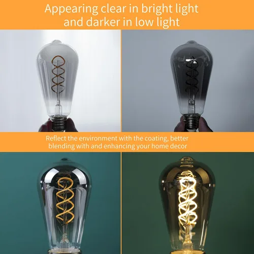 Miniatura 3 de E26 ST64 - Bombillas Edison vintage, vidrio recubierto de gris ahumado, regulable, 4 W (equivalente a 20 W) 150 lúmenes, blanco suave de 2700 K