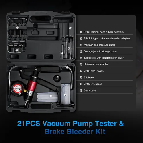 Miniatura 3 de YSTOOL Kit de bomba de vacío y presión de mano, herramienta de purga de líquido de freno y embrague, juego de cambio de aceite y purga de líquido