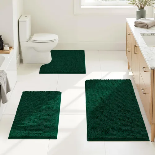 Miniatura 14 de HOMEIDEAS Juego de 3 alfombras de baño, ultra suaves, antideslizantes, absorbentes, de chenilla, juego de alfombrillas de baño para inodoro (beige)