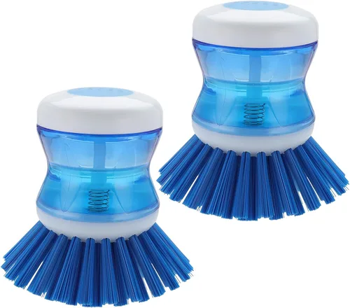 Cepillo para platos con dispensador de jabón, cerdas rígidas para limpiar ollas, sartenes y fregaderos, paquete de 2