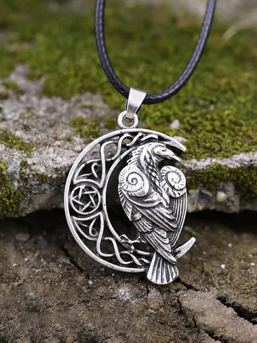 Miniatura 4 de HAQUIL Raven Collar Dije de cuervo celta vikingo Wicca Cordón de piel sintética, aleación, 2