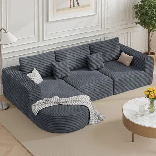 Miniatura 8 de Luxanimarion Sofá modular sin hueso de nube de 110 pulgadas con diván curvo, sofá modular de felpa en forma de L, juego de cama convertible incluye