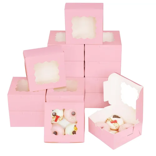 Miniatura 13 de Bakepacker 100 piezas Cajas Negras para Galletas 6x6x3 pulgadas Fácil Montaje Cajas de Pastelería Macarrones Cajas de Panadería con Ventana